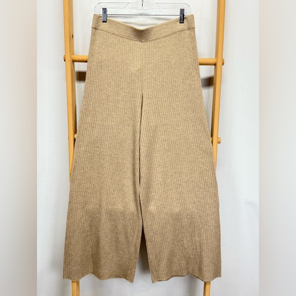 THE DROP Khaki ribbed knit wide leg pants size L - Picture 1 of 11